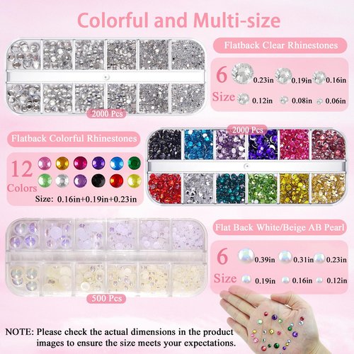 Hair Face Gems Rhinestones with Makeup Glue, Flat Back Colorful Jewels Crystal Half Round Pearl Gold Holographic Glitters Sequins Kit, Wax Pencil Tweezer and Brush For Face Eye Hair Body Makeup