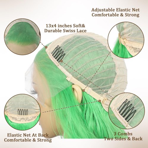 SAPPHIREWIGS 13×4 Green Synthetic Lace Front Wigs Long Body Wave Wig Pre Pluked Hairline Heat Resistant Hair for Women Wedding Party Christmas Uses 26inch