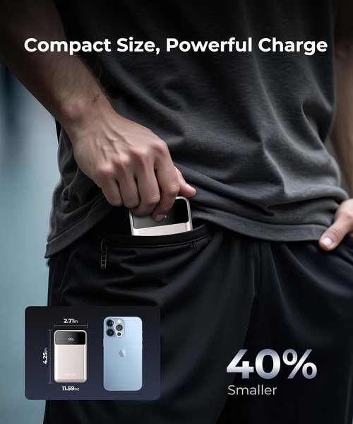JOYFAR Portable Charger - 30000mAh Power Bank with Built-In Cable | Fast Charging for iPhone & More (Gold)