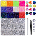 FANDAMEI 25400 PCS Resin Rhinestones, 3mm Mixed Color & Silver Rhinestone Kit, Non-Hotfix Gems For Crafting, Flatback Rhinestones For Crafting, Rhinestone For Nails, 2/3/4/5/6mm