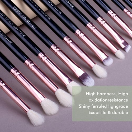 Bueart Design 15Pcs Professional grade Eye Makeup Brushes Set with Real Natural Goat Pony hair,Premium Soft Synthetic Eye shadow brush kit for Eyeshadow Concealer Crease blending Eyebrow, Eyeliner
