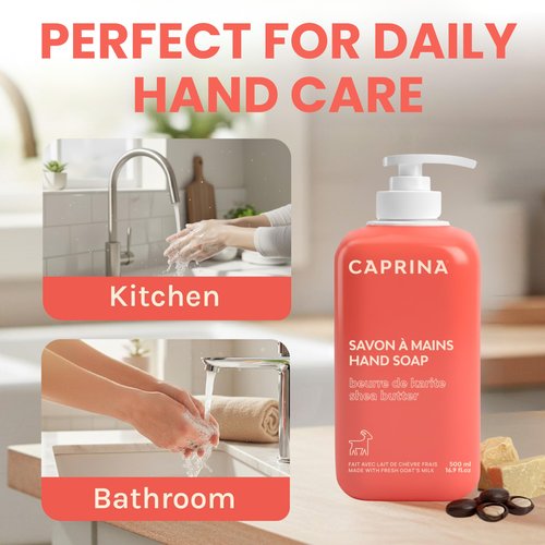 Caprina Liquid Hand Soap, Fresh Goat’s Milk with Shea Butter, 500 ml, Moisturizing Hand Wash for Dry Skin