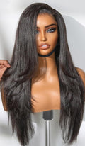 Emistar Layered Straight Synthetic Lace Front Wig for Black Women 13x6 Lace Front Wigs Soft & Natural as Human Hair Pre Plucked with Baby Hair Long Straight Synthetic Wig Natural Black (Black2.0)
