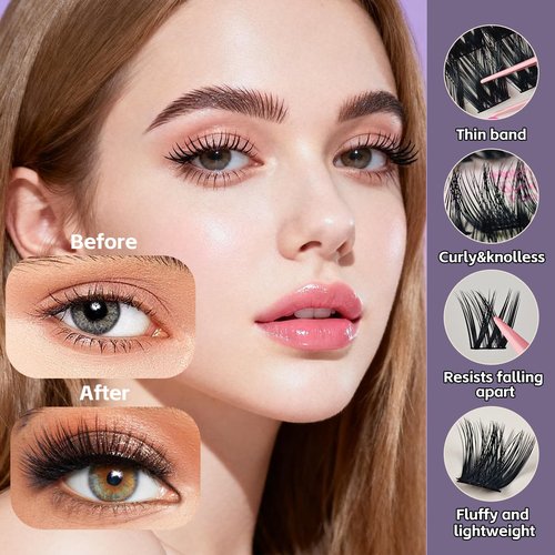 LEESKELASH DIY Wispy Lash Extension Kit, 10-16mm Cluster Eyelash Extensions Kit, D Curl Individual lash Clusters with Lash Bond and Seal, Lash Tweezers for Self Use (Style：Fairy)