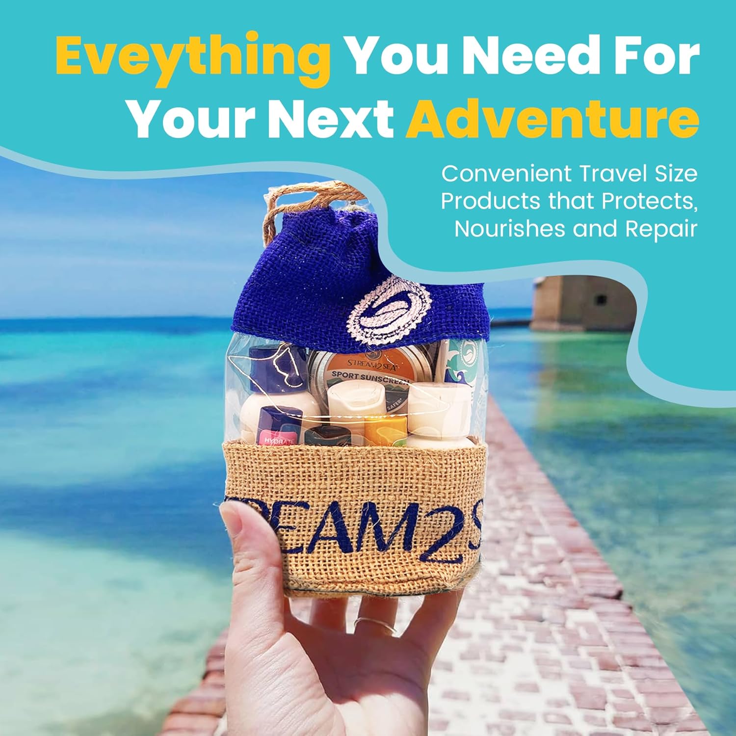 Stream2Sea Natural Hair & Skin Care Gift Set - Travel Kit with Shampoo, Conditioner & Sunscreen
