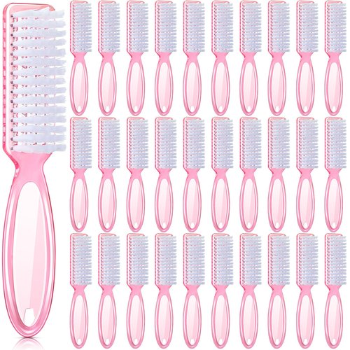 Patelai 30 Pcs Nail Scrubber Brushes Bulk Handle Grip Manicure Brushes for Cleaning Fingernails Pedicure Cleaning Brush for Toes and Fingernail Cleaning(Clear Pink)