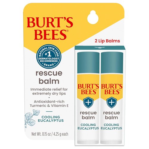 Burt's Bees Natural Rescue Lip Balm - Healing Beeswax & Antioxidant-Rich Turmeric | 2 Tubes