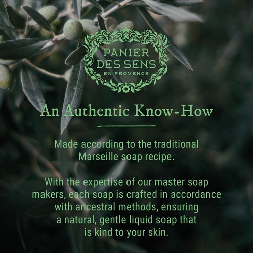 Panier des Sens - Soothing Almond Moisturizing Liquid Hand Soap - French Provence Hand Wash - Savon de Marseille Soap with Olive Oil - Refillable Bottle - 96% Natural Ingredients - 16.9 Fl Oz