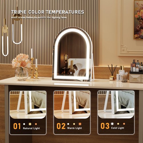 Gvnkvn 14" Elegant LED Vanity Mirror with 3-Color Adjustable Lights, Lighted Makeup Mirror 360° Rotating Stand & Touch Control - Perfect Makeup Gift for Women