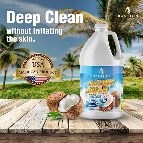 Bastion Antibacterial Foaming Hand Soap - Coconut Dream Scent - 64 oz Bulk Refill Jug | Non-Toxic & Made in the USA