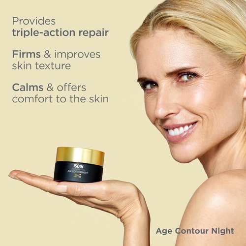 ISDIN Age Contour Night Face & Neck Cream - Melatonin & Peptides, 1.8 Oz for Youthful Skin