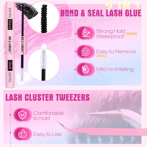 Lash Extension Kit Full Lash Clusters Kit 280pcs Volume Eyelash Extension Kit 100D/150D 2 Styles Eyelash Clusters Kit Bond and Seal Lash Glue with Tweezers Thick Individual Lashes Kit by Ruairie