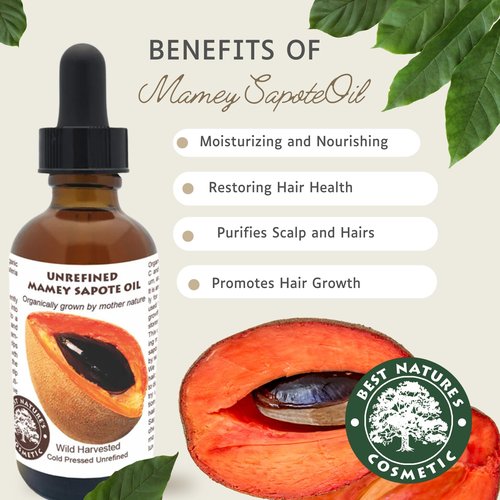 Best Nature's Cosmetics Mamey Sapote Oil Organic - revitalize dry skin and hair with deep moisture and frizz control. For curly, wavy hairs. 4 fl oz / 120ml