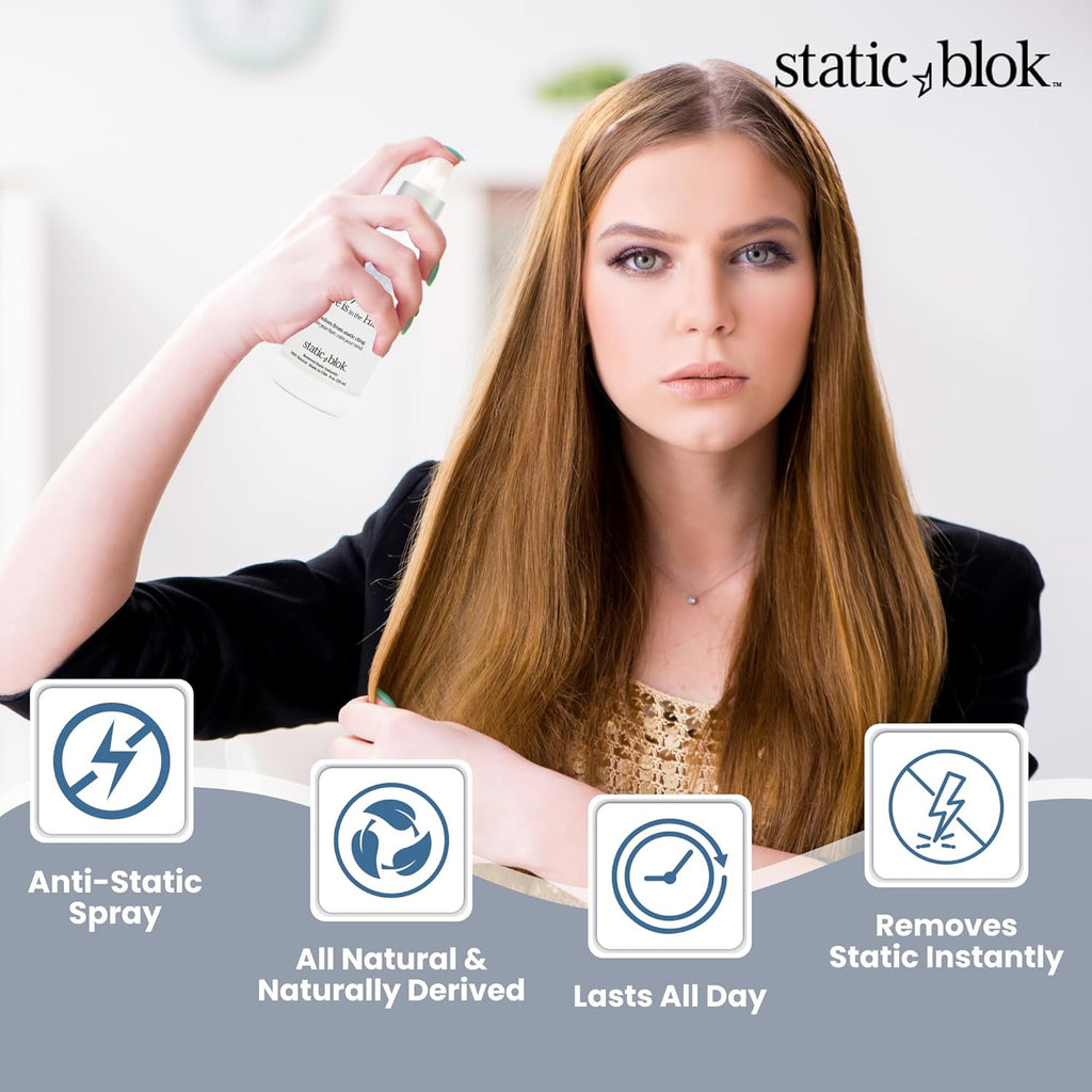 Static Blok Anti-Static Spray for Hair - Eliminate Static Cling & Flyaways - 8oz All-Day Freshness