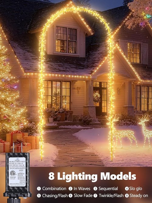 Flacchi Outdoor Christmas Arch Lights - 7.5FT 360LED Waterproof String Lights with Timer & 8 Modes | Warm White