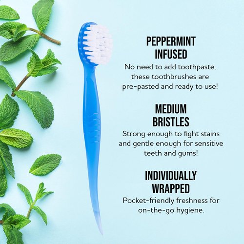 Bulk Toothbrushes - Prepasted Mini Disposable Toothbrush Set (36 Pack - Medium, Individually Wrapped for Travel)