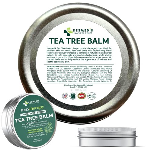KESMEDIK Tea Tree Oil Balm for Skin, Soothes Itching, Rashes & Dry Skin, Antifungal Defense for Athlete’s Foot, Jock Itch, Chafing, Bug Bites & Eczema, Natural, Effective & Safe for All Ages, 2-Pack