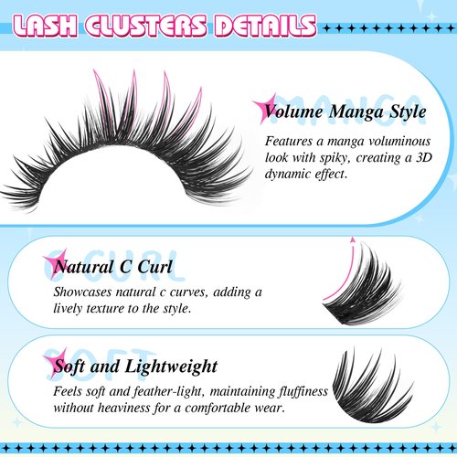 PVDKIW Volume Lash Clusters Wispy Eyelash Clusters C Curl Cluster Eyelash Extensions 10-18MM DIY Lash Extension 144Pcs Reusable False Eyelashes