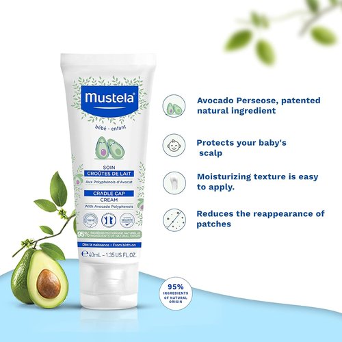 Mustela Cradle Cap Cream - Fragrance-Free Baby Moisturizer for Seborrheic Dermatitis - 1.35 fl. oz.