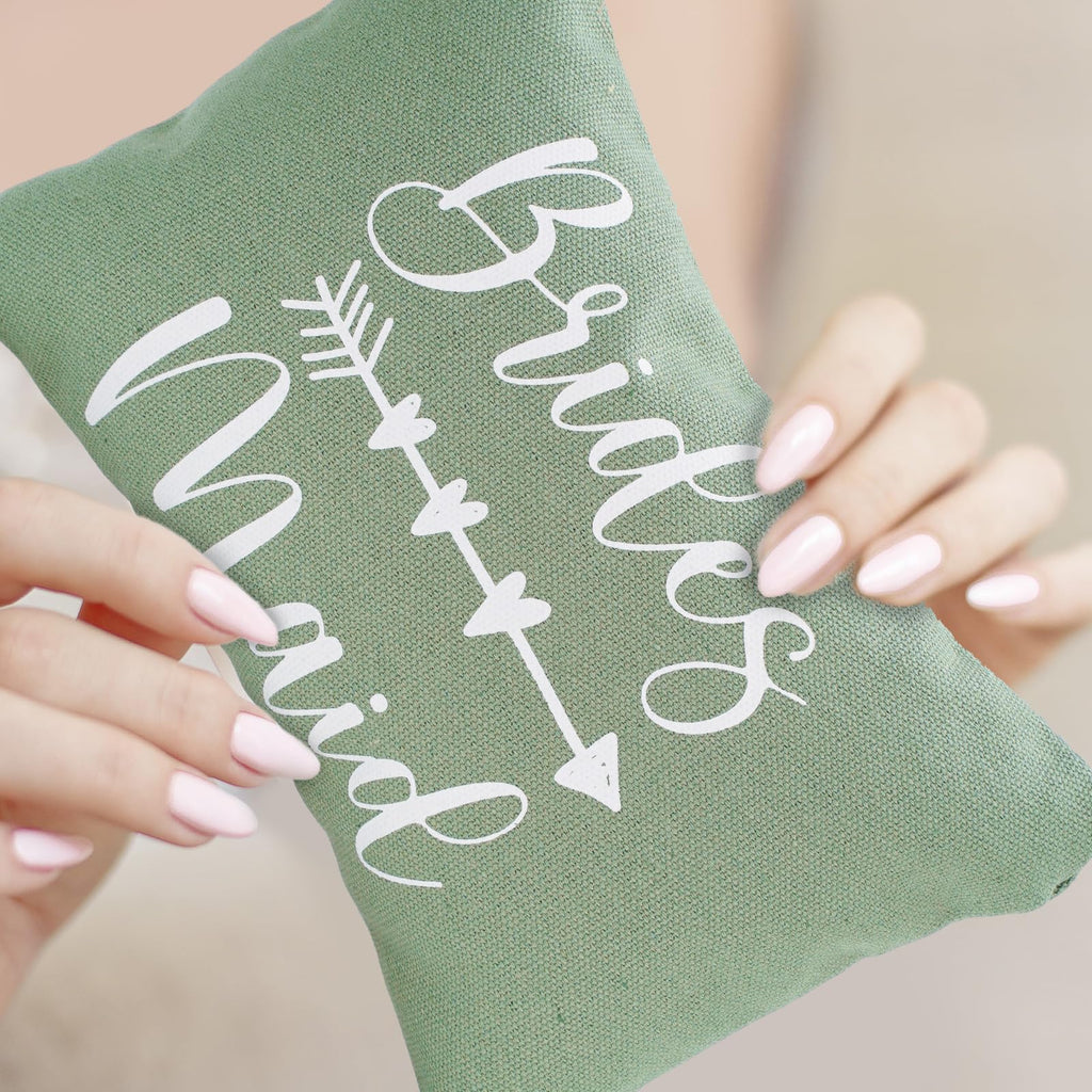 Whaline 8Pcs Bridesmaids Makeup Bags Wedding Bridal Cosmetic Canvas Organizer Bag Sage Green Maid of Honor Zipper Cosmetic Pouch for Women Wedding Bridal Shower Party Favor Supplies