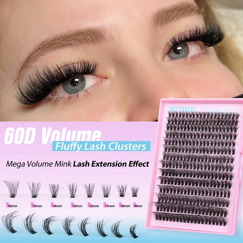 JIMIRE Fluffy Lash Clusters Volume Wispy 50D Thick Mink Eyelash Extensions 9-16mm 280Pcs Individual Lashes Beginners Friendly