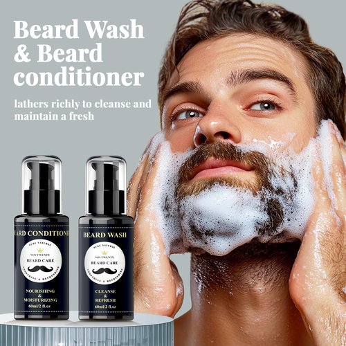 NOVTWENTY Beard Growth Kit - 7 Pc Kit, Includes Wash, Oil, Conditioner, Balm, Comb, Gift Box Set for Men