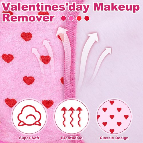Frienda 24 Pcs Heart Makeup Remover Cloths - Soft Microfiber Washable Towels | 6" x 6" for Galentines' Day Gifts