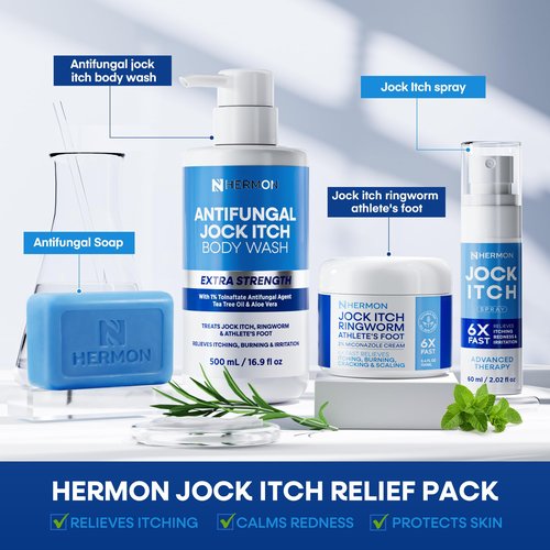 Hermon Antifungal Body Wash for Jock Itch: Tea Tree oil Body Wash for Jock Itch, Ringworm, Back Acne, Athlete's Foot, Tinea - Medicated Soap for Men and Women