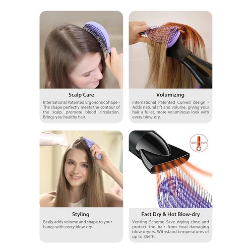 NuWay DoubleC Detangling Hair Brush - Patented Double Curve Design for Gentle Detangling & Volume Styling | Rose Pink