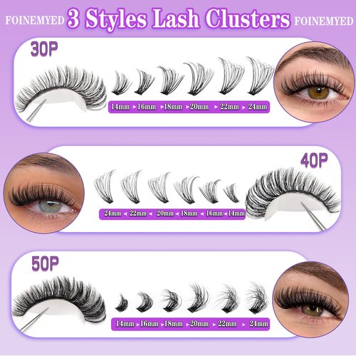 Natural Lash Clusters Wispy Lash Extension 30D+40D+50D Cluster Eyelash Extension 14-24mm Lashes Individual Eyelash Clusters D Curl DIY Lash Extension by FOINEMYED