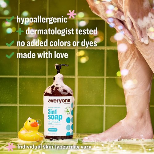 Everyone 3-in-1 Soap | Body Wash, Bubble Bath & Shampoo - Unscented, 32 Ounce (Pack of 2)