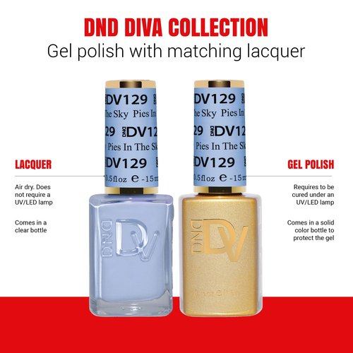 DND Diva Gel Polish Set, Soda Poppin Collection, UV/LED Gel Polish and Air Dry Nail Lacquer, Matching Chip-Free Polish Duo, 129 Pies in the Sky, 0.5 Fl Oz