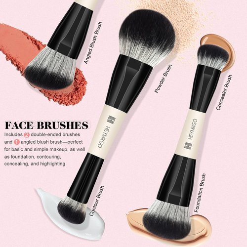 HEYMKGO Makeup Brushes Set, 12Pcs Professional Dual-ended Foundation Contour Powder Eyeshadow Brushes for Liquid, Cream, Powder for Blending Face Brush Tools - Bag Included, Great for Travel, Black
