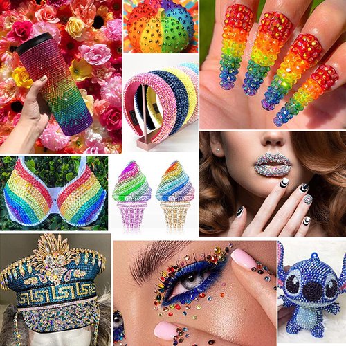 AUREHEN 15000PCs 2-6MM Purple Series Resin Flat Back Rhinestones, Round Non Hotfix Jelly & Silver Bottom Resin Rhinestones Nail Gems Stones with Tweezer & Picker Pen for Nail Art Tumblers & DIY Crafts