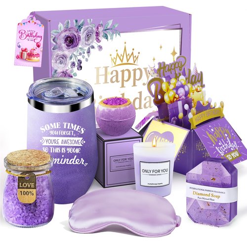 Happy Birthday Gifts for Women, Luxury Lavender Birthday Gifts Baskets for Her, Christmas Birthday Gifts for Mom, Wife, Sister, Girlfriend, Daughter, Coworker You're Awesome 16 Oz Coffee Mugs