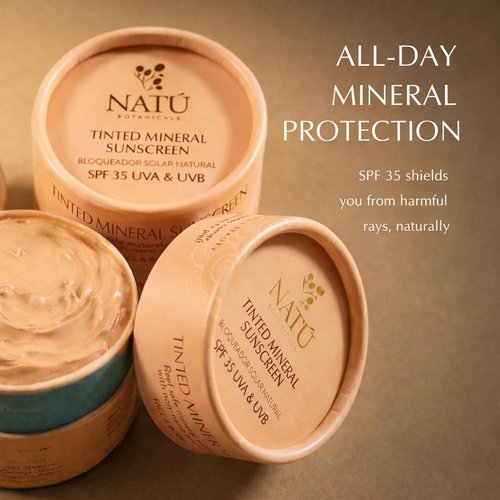 NATÚ BOTANICALS Tinted Mineral Sunscreen SPF 35 - Lightweight Zinc Oxide Lotion for Sensitive Skin - Broad-Spectrum Protection