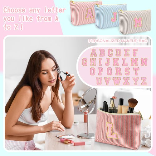 2 PCS Initial Makeup Bag, Personalized Travel Cosmetic Bag/11 12 13 14 15 16 Years Old Girl Gifts, Preppy Stuff Birthday Gifts for Women Friends, Skincare Bag, Teen Girl Gift Trendy Stuff, Red M