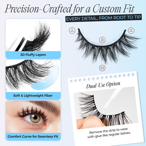 LASHVIEW Self Adhesive Eyelashes Natural Look, 5 Pairs Press On Lashes No Glue Need Eyelashes, Reusable Wispy False Lashes with Replacement Adhesive Strips (ZN122)