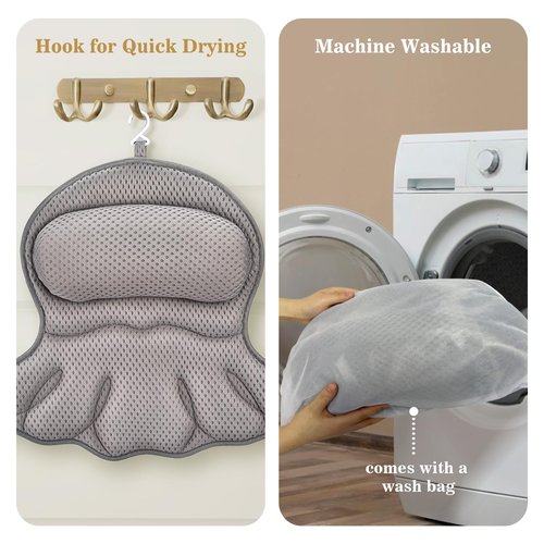 Bath Pillow Luxury Bathtub Pillow, Extra Soft & Comfortable Bath Pillow for Tub Head Neck and Back Support, with 4D Air Mesh Cushions & Non-Slip Suction Cups - Great Bath Gifts (Gray)