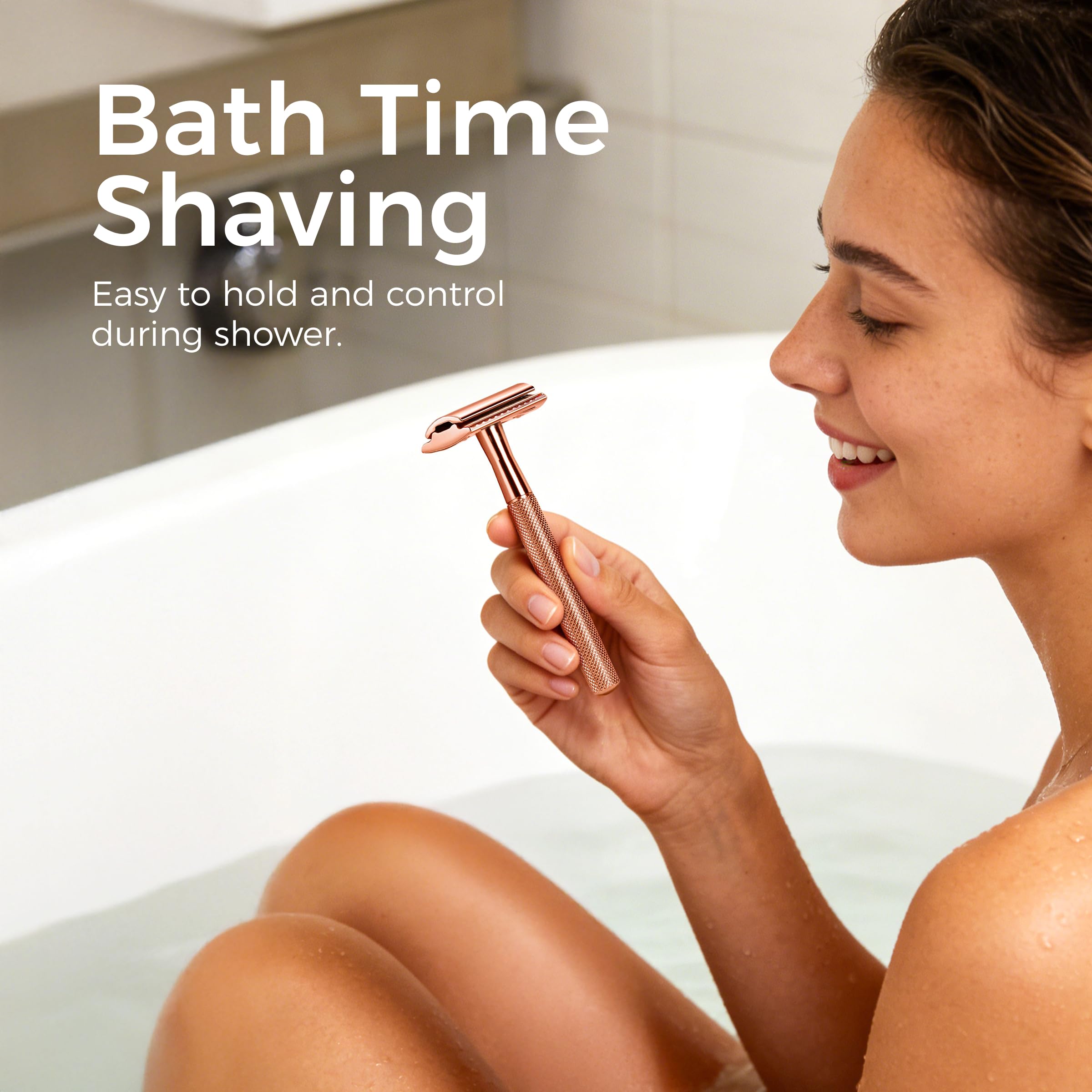 ZOMCHI Single Blade Razors for Women – Reusable Ladies Razor for Legs with 5 Double Edge Safety Razor Blades, Eco-Friendly Manual Shaving Razor - Rose Gold
