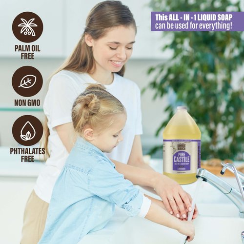 BAMBOO AND BIRCH Pure Castile Soap Liquid, Certified Palm Oil Free Natural Soap, Lavender, 64 oz