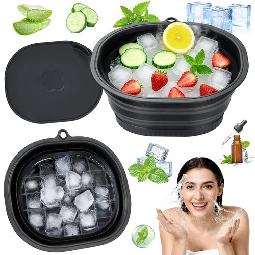 Cmonie Silicone Face Bowl for Ice with Built-In Icetray – Collapsible Silicone Facial Ice Bath Bowl for Cold Plunge Therapy, Ice Water Facials at Home