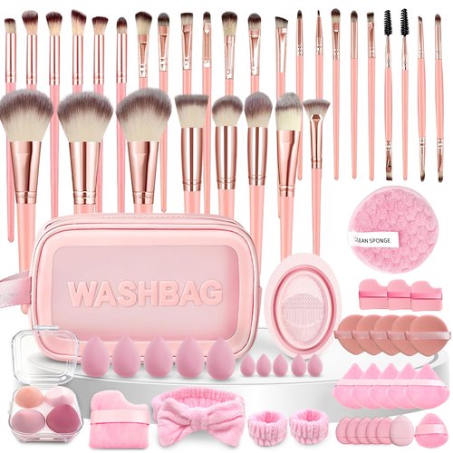 CLRDZN 70Pcs Makeup Brushes Set, Pink Professional Makeup Brush Set Multi-functional Makeup Brush Kit, Eye and Face Makeup Brushes & Tools, Premium Synthetic Facial Makeup Accessories