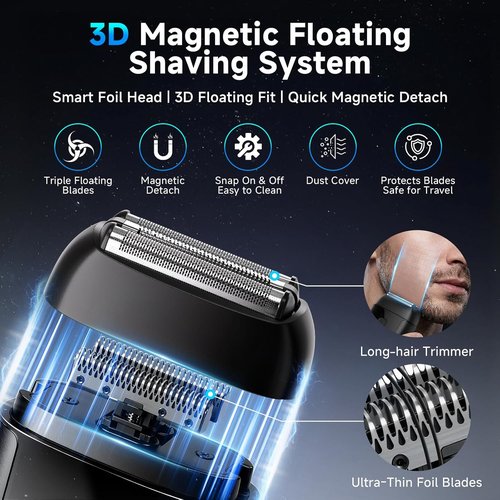Skiennix Electric Foil Shaver - Mini Razor with 3 Floating Blades, IPX7 Waterproof, USB-C Rechargeable, Perfect for Travel & Home Grooming