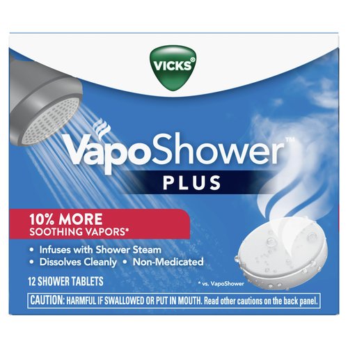 Vicks, VapoShower Plus, Shower Steamers, Eucalyptus Shower Steamer & Menthol Scent, Clean Dissolving Vapor Shower Tablets, Aromatherapy Shower Steamer & Shower Bombs, 12 count