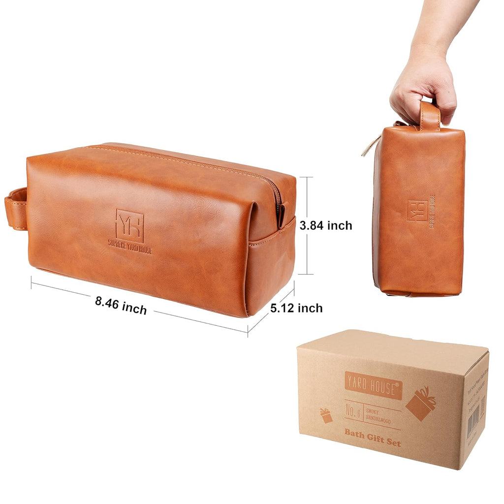 YARD HOUSE Luxury Men's Bath & Body Gift Set - Smoky Sandalwood All-Natural Skin Care Kit in Leather Bag