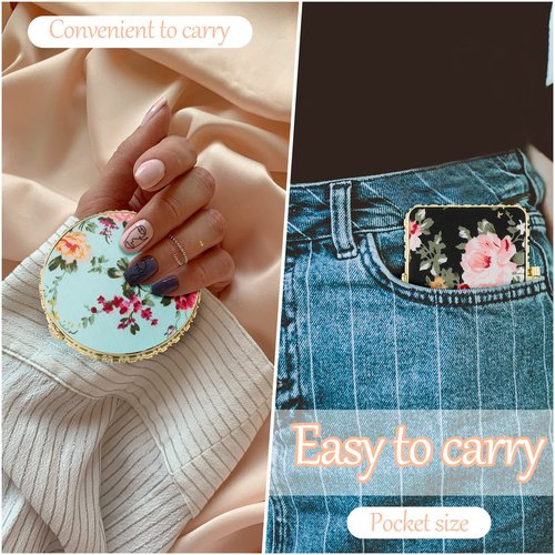 Blulu 8 Pieces Compact Mirror Bulk for Purse Flower Small Floral Retro Folding Portable Pocket Mirror for Women Girls Travel Gift(Gold Edge)