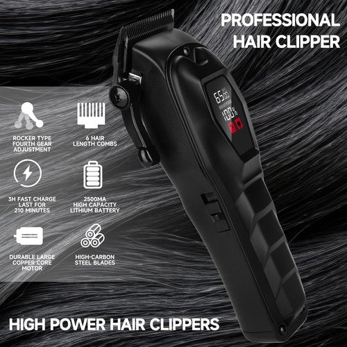 Hair Clippers for Men Professional Hair Trimmer Cordless Rechargeable Powerful Beard Trimmer Hair Cutting Grooming Tool
