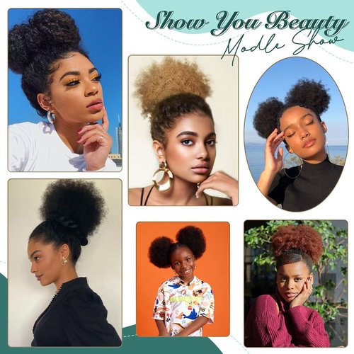 SPIKFN Afro Puff Clip On Human hair Drawstring Ponytail for Black Women,Ponytail Extension 8 Inch #1B Natural Black 60g Short Afro Kinkys Curly Afro Bun Extension Hairpiece