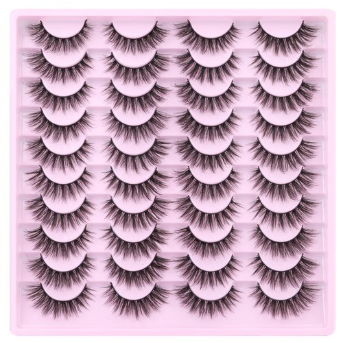 Kiromiro Lashes Wispy False Eyelashes Natural Look 14mm(0.55inch) Faux Mink Lashes Short Cat Eye Spiky Lash 3D Strip Eyelashes Pack 20 Pairs